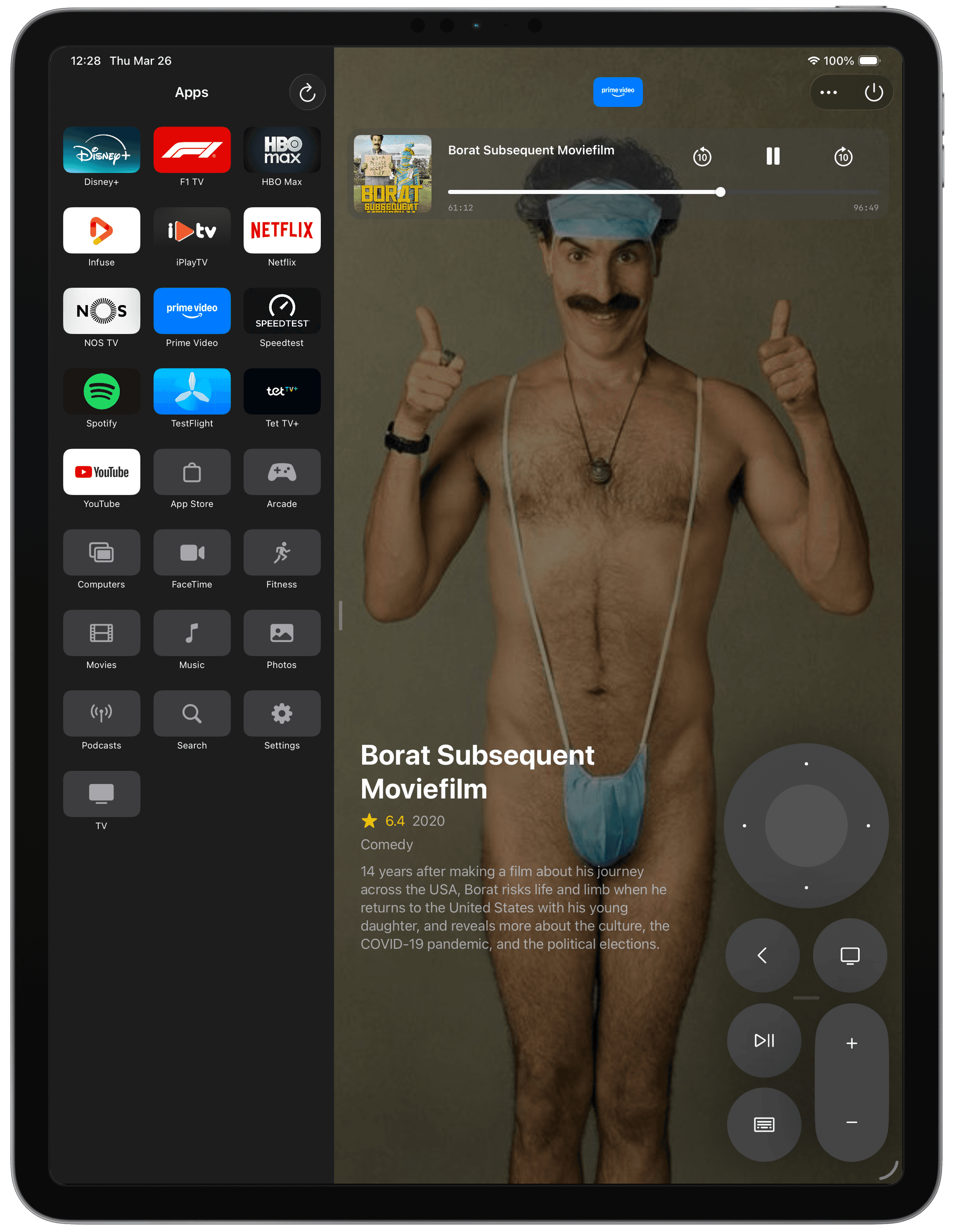 Itsytv on iPad showing app launcher and remote side by side