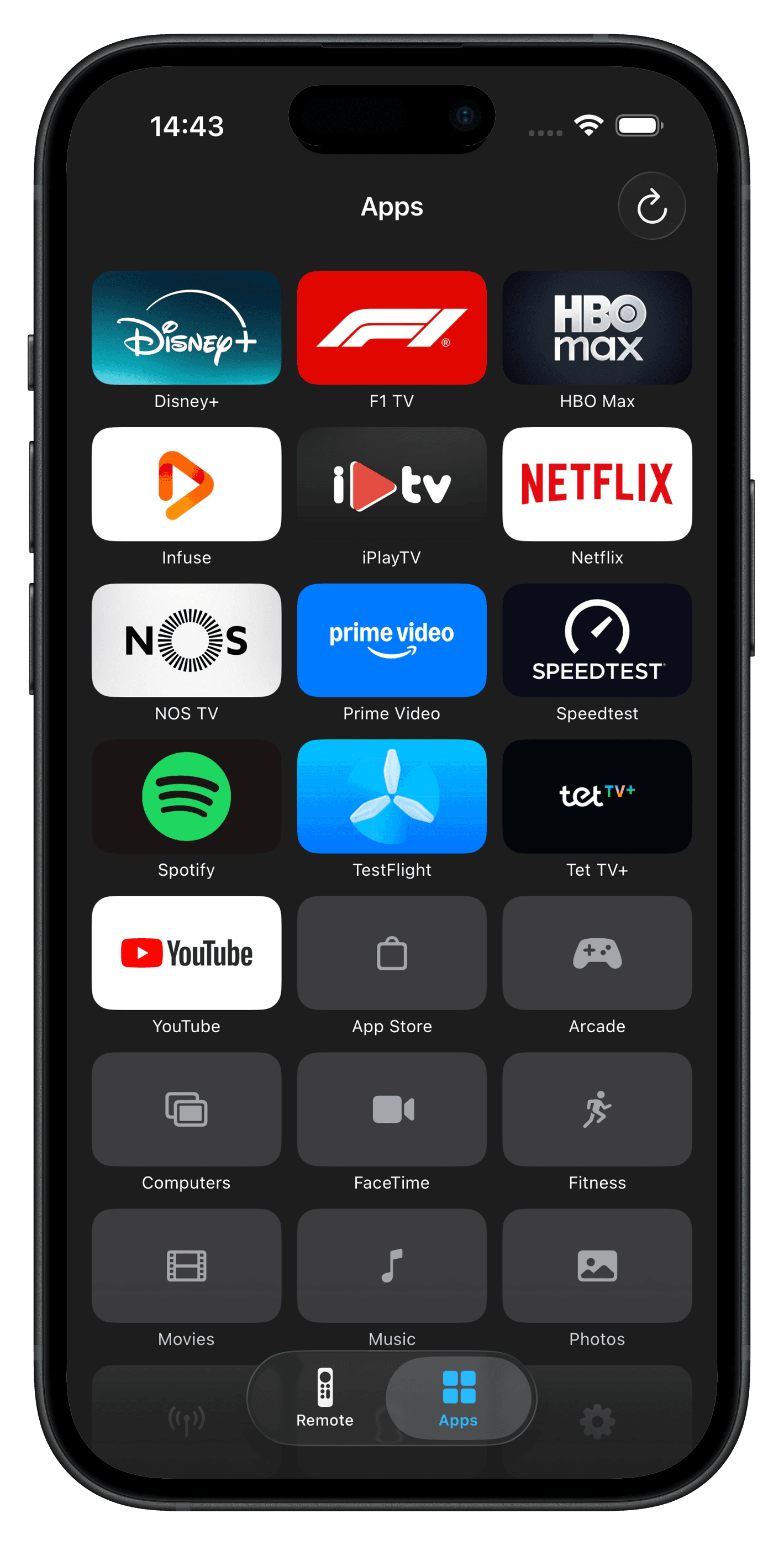 Itsytv app launcher on iPhone