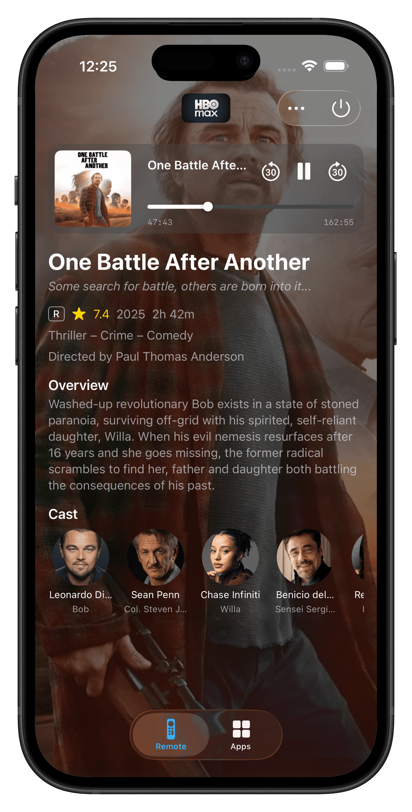 Itsytv showing cast and details for what's playing